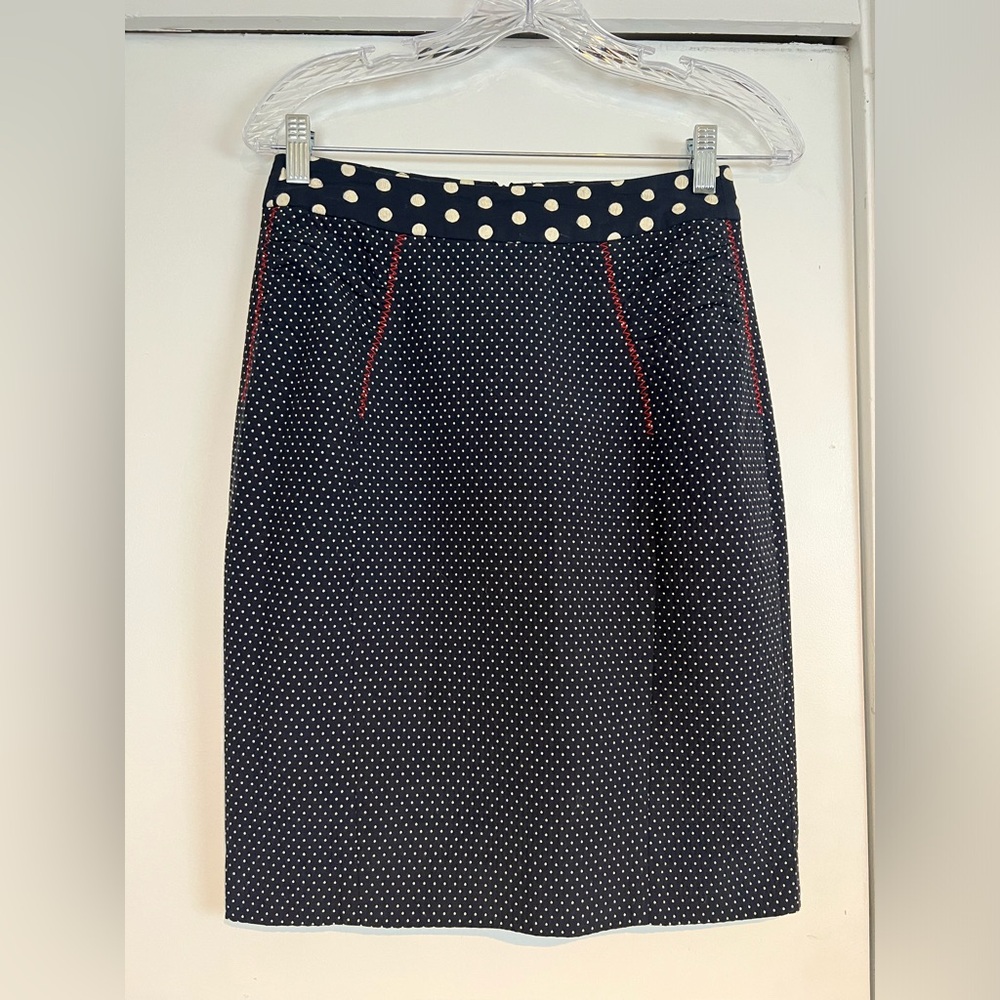 YOANA BARASCHI High Waist Pencil Skirt Blue White Polka Dot Women's Size 4
